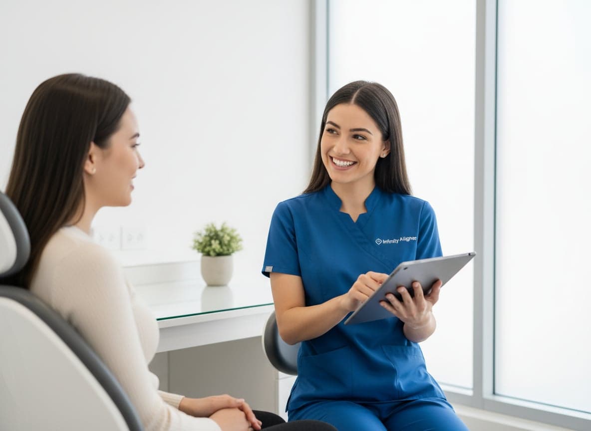 Dentiste présentant Infinity Aligner à un patient
